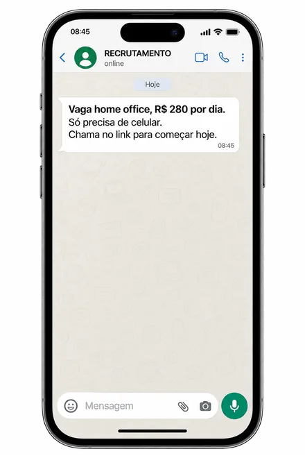Mensagem falsa oferecendo vaga home office