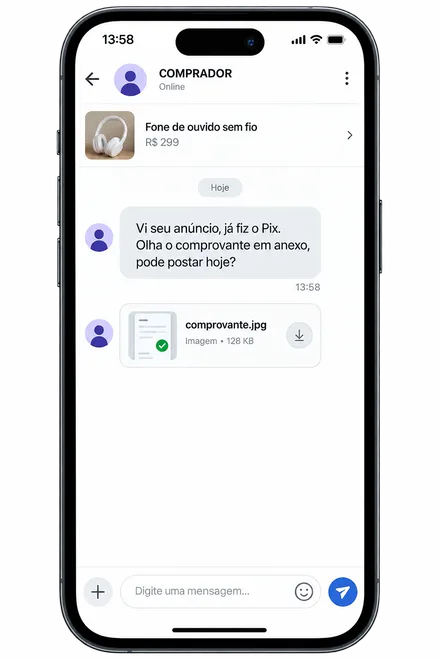 Mensagem falsa de comprador com comprovante