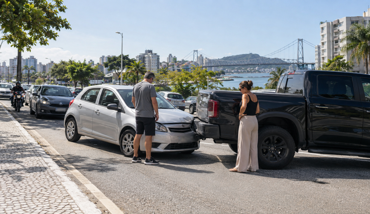 Vista de cima de uma mesa com celular, cartão, envelope, caixa de entrega e chaves Aposentada recebe ligação da Motorista bate na traseira de uma picape de R$ 400 mil, aciona o seguro e descobre que a cobertura para o carro do outro parava em R$ 50 mil