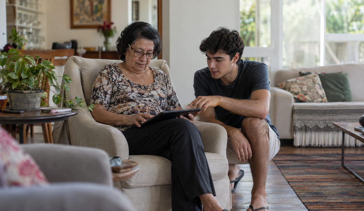 Vista de cima de uma mesa com celular, cartão, envelope, caixa de entrega e chaves Aposentada recebe ligação da Facebook hackeado: como recuperar a conta e o que fazer primeiro